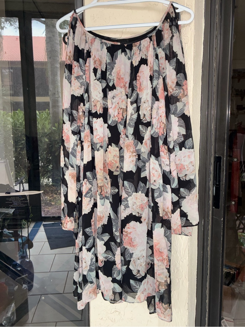 INC International Concepts XL Floral Cold Shoulder Chiffon Shift Dress Pleated